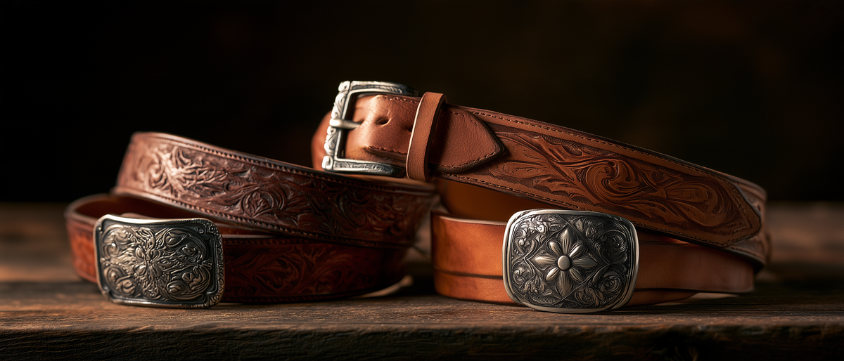 Ceintures western en cuir repoussé et boucles gravées