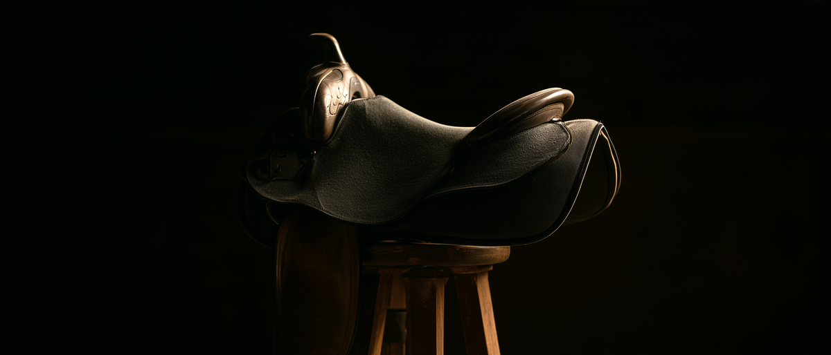 Selle western protégée par une housse sur un chevalet