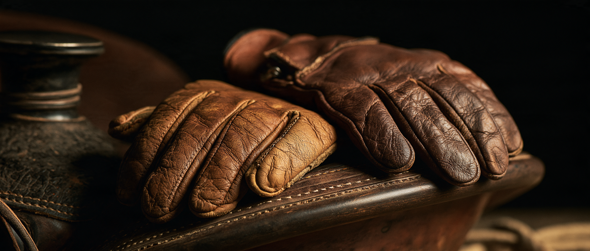 Gants d'équitation western en cuir posés sur le pommeau