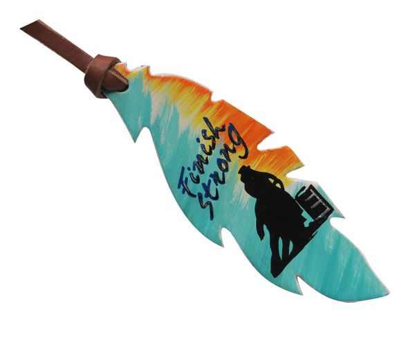 Plume en cuir peinte à la main « Finish Strong », décoration de selle