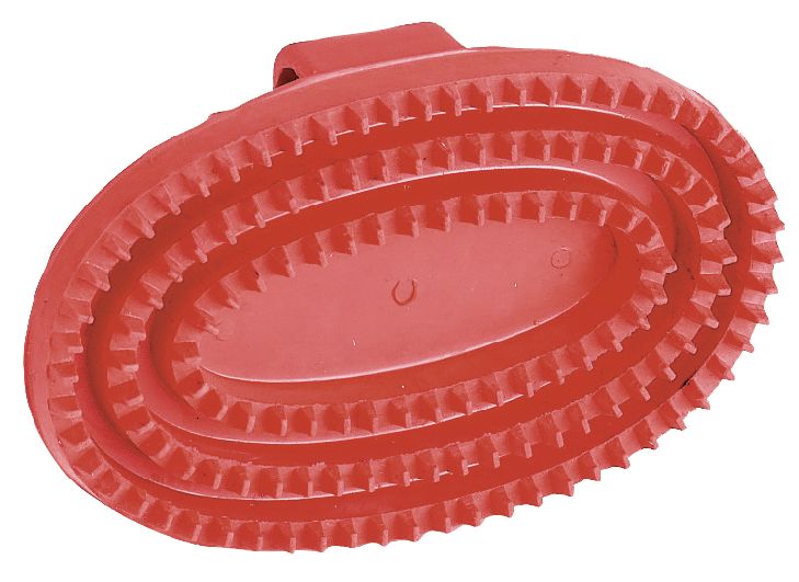 Étrille ovale en caoutchouc Kerbl avec dragonne, rouge ou noire