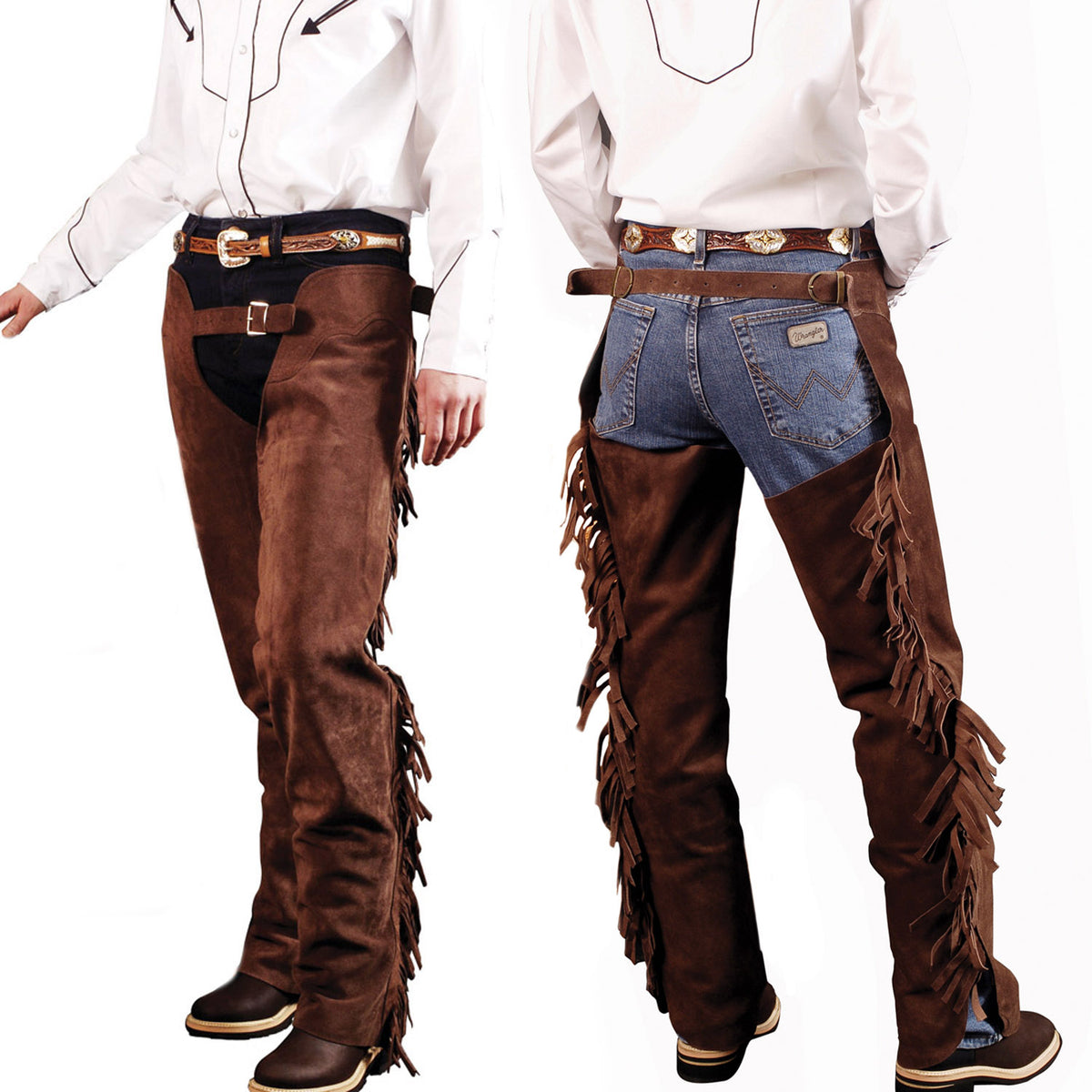 Chaps western Lakota en cuir suédé à franges
