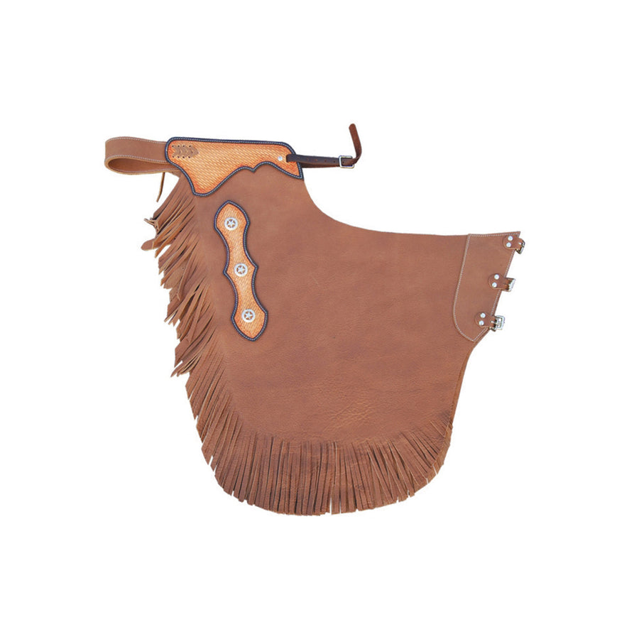Chaps western Lakota Rodeo en cuir pleine fleur, empiècements basket