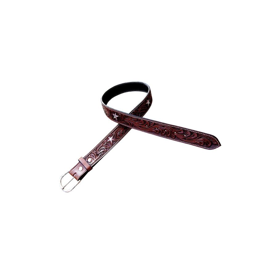 Ceinture western Pool's Star en cuir, fleurs et étoiles en relief