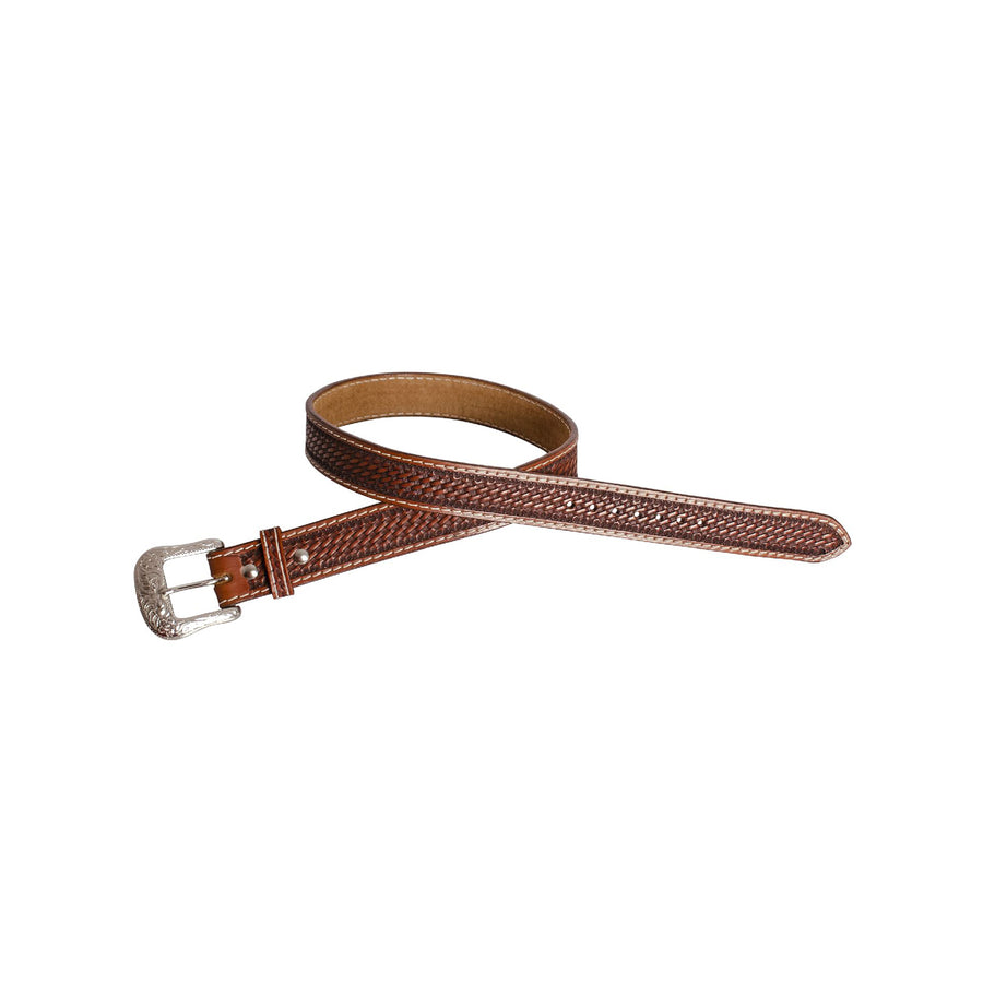 Ceinture western Pool's en cuir mini basket tooling, boucle décorée