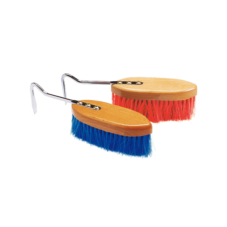 Brosse à sabots avec cure-pied métal, manche en bois