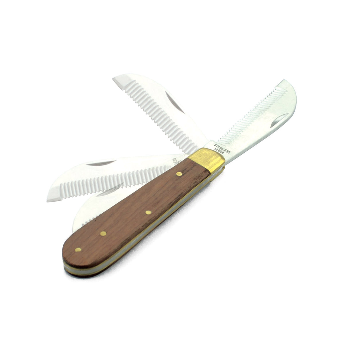 Couteau effileur de crinière pliant, lame inox et manche bois