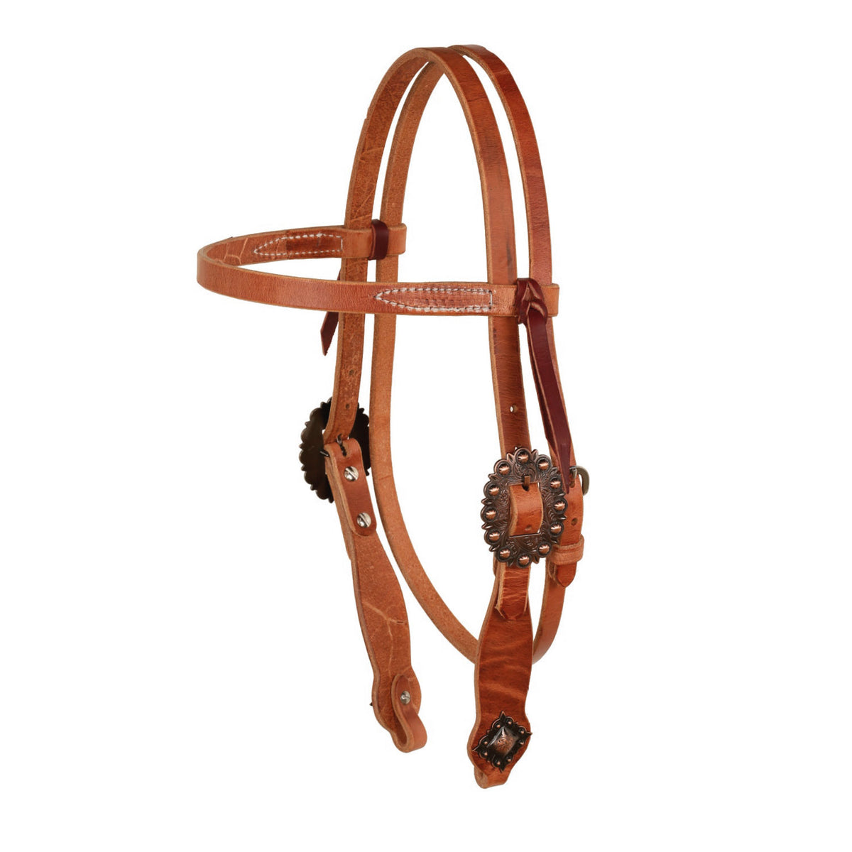 Têtière western Berlin Custom Leather boucles cuivre et conchos losange