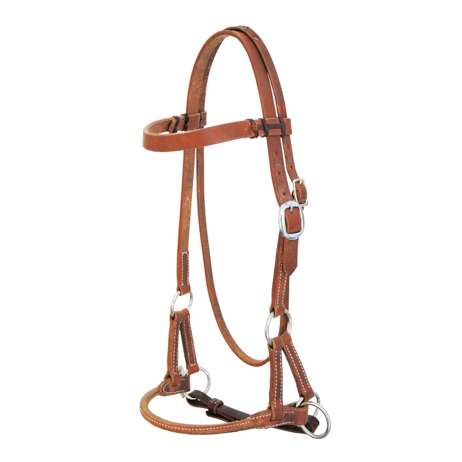 Side pull western Pool's en cuir rond, sans mors, anneaux inox