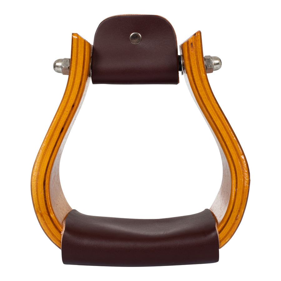 Étriers western Freemax en bois profilé, plateforme en cuir