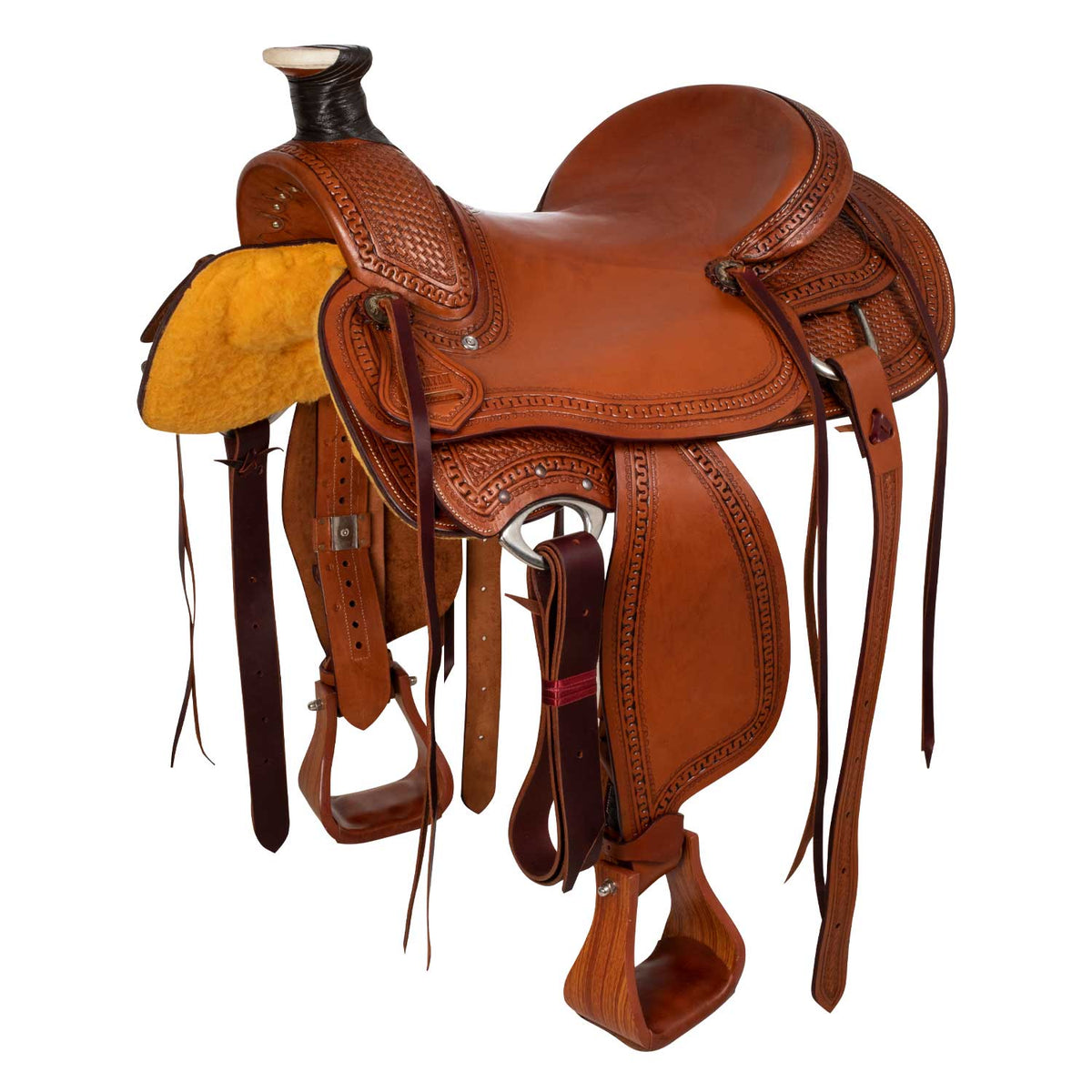 Selle western Wade McBryan travail basket, arçon bois et rawhide, 16 pouces