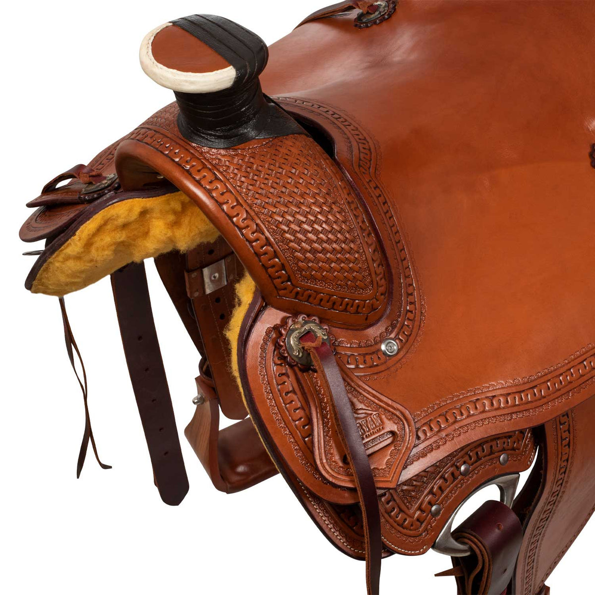 Selle western Wade McBryan travail basket, arçon bois et rawhide, 16 pouces