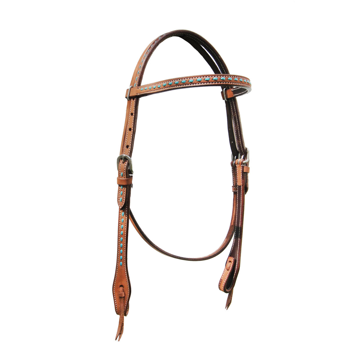 Têtière western Pool's en cuir huilé avec inserts turquoise