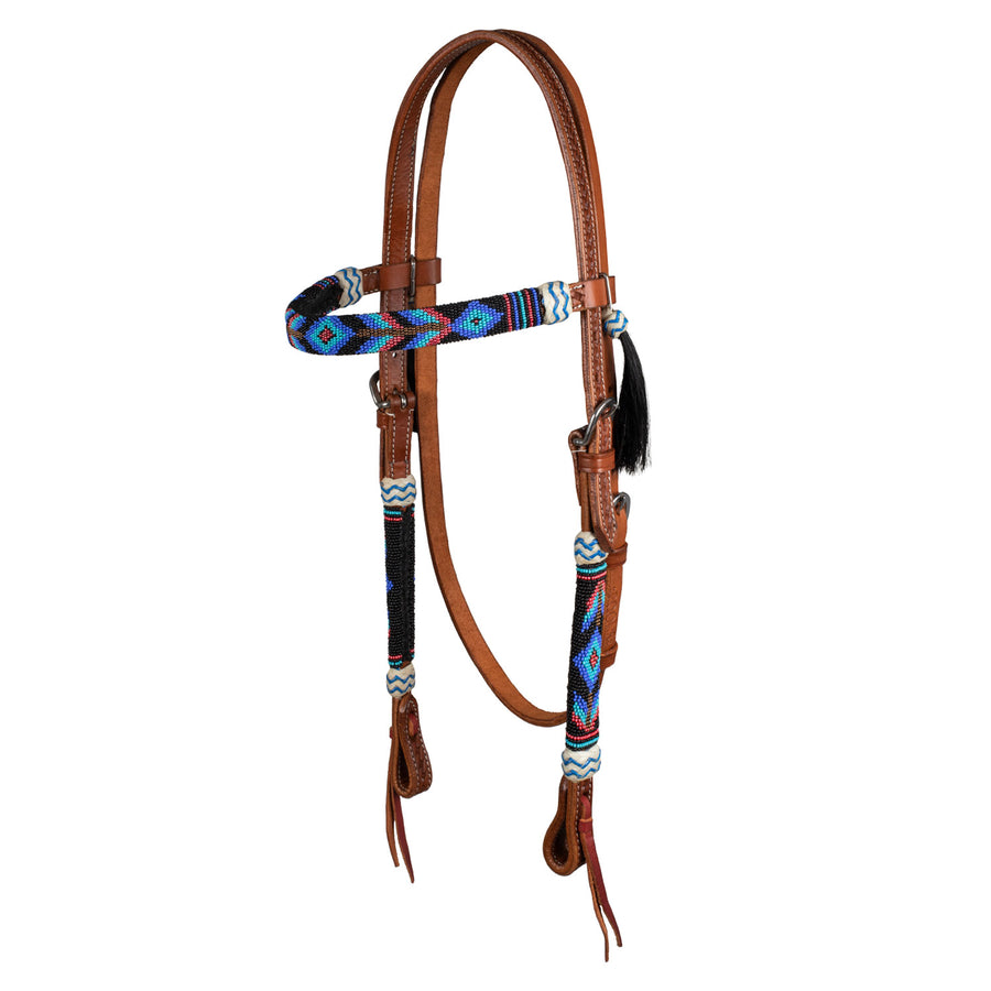 Bridon western Pool's à perles navajo, cuir tanné végétal