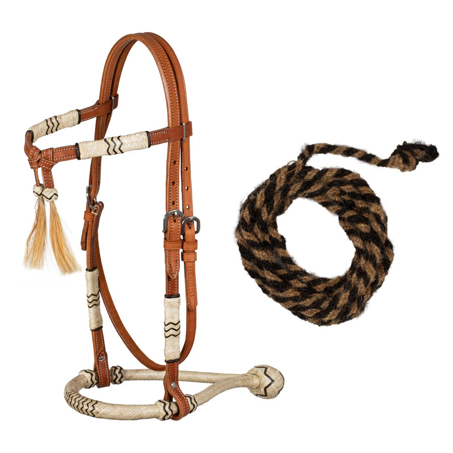 Bosal Pool's en rawhide tressé avec têtière cuir et mecate en crin
