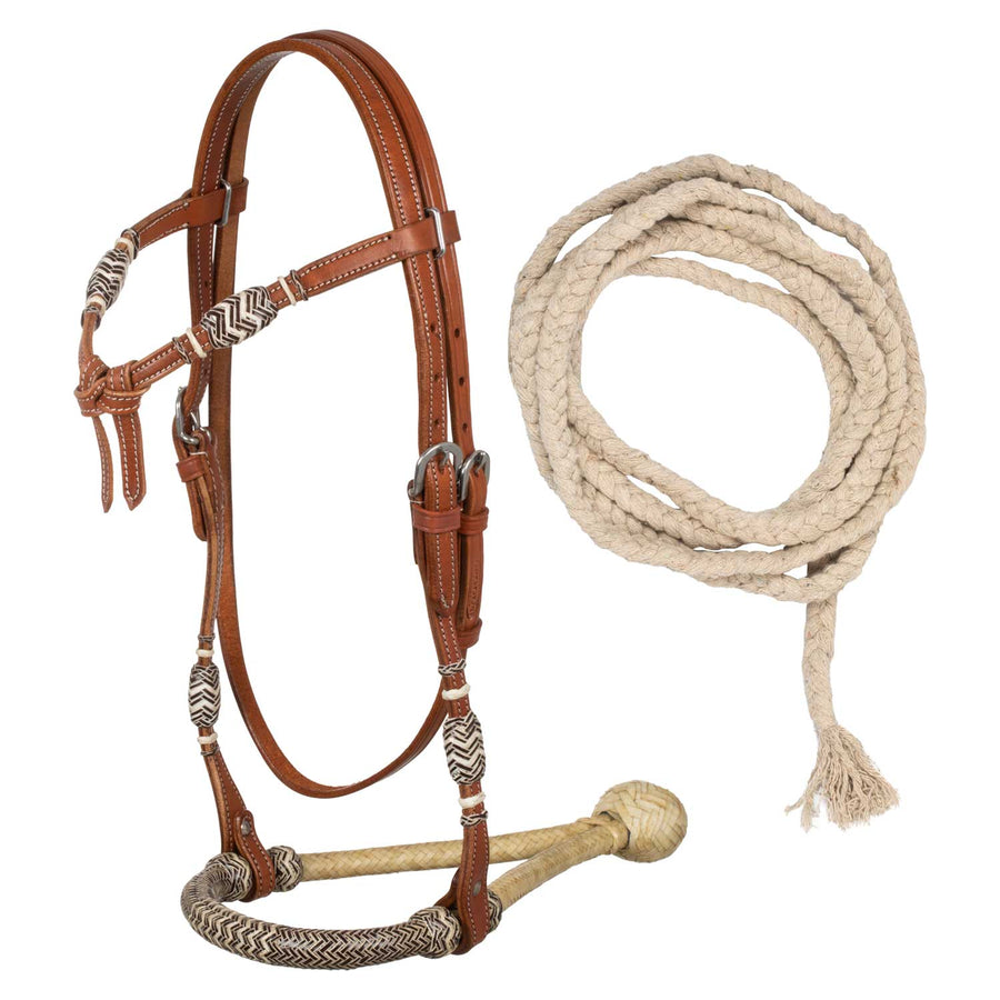 Bosal Pool's avec têtière en cuir tressé et rênes mecate en coton
