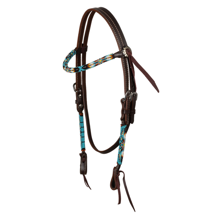 Bridon western Pool's cuir huilé, perles navajo Sky turquoise