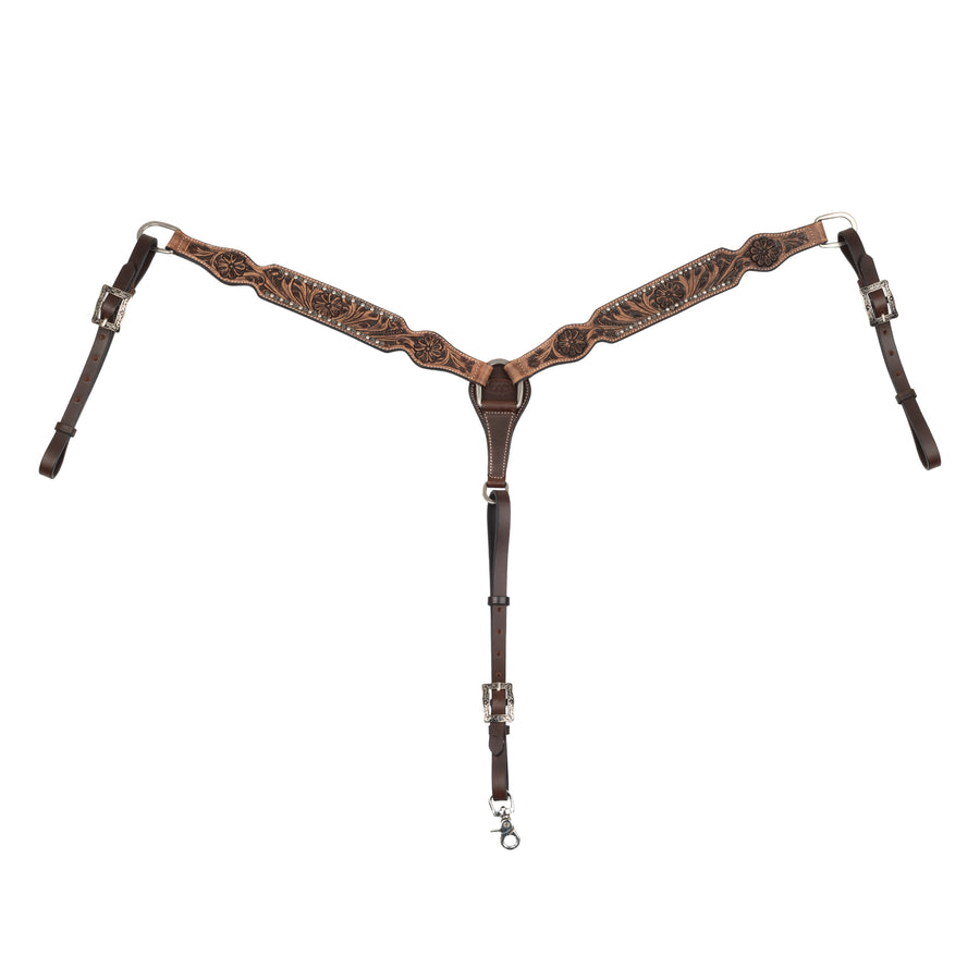 Collier de chasse western Pool's Heritage en Y, floral tooling bicolore