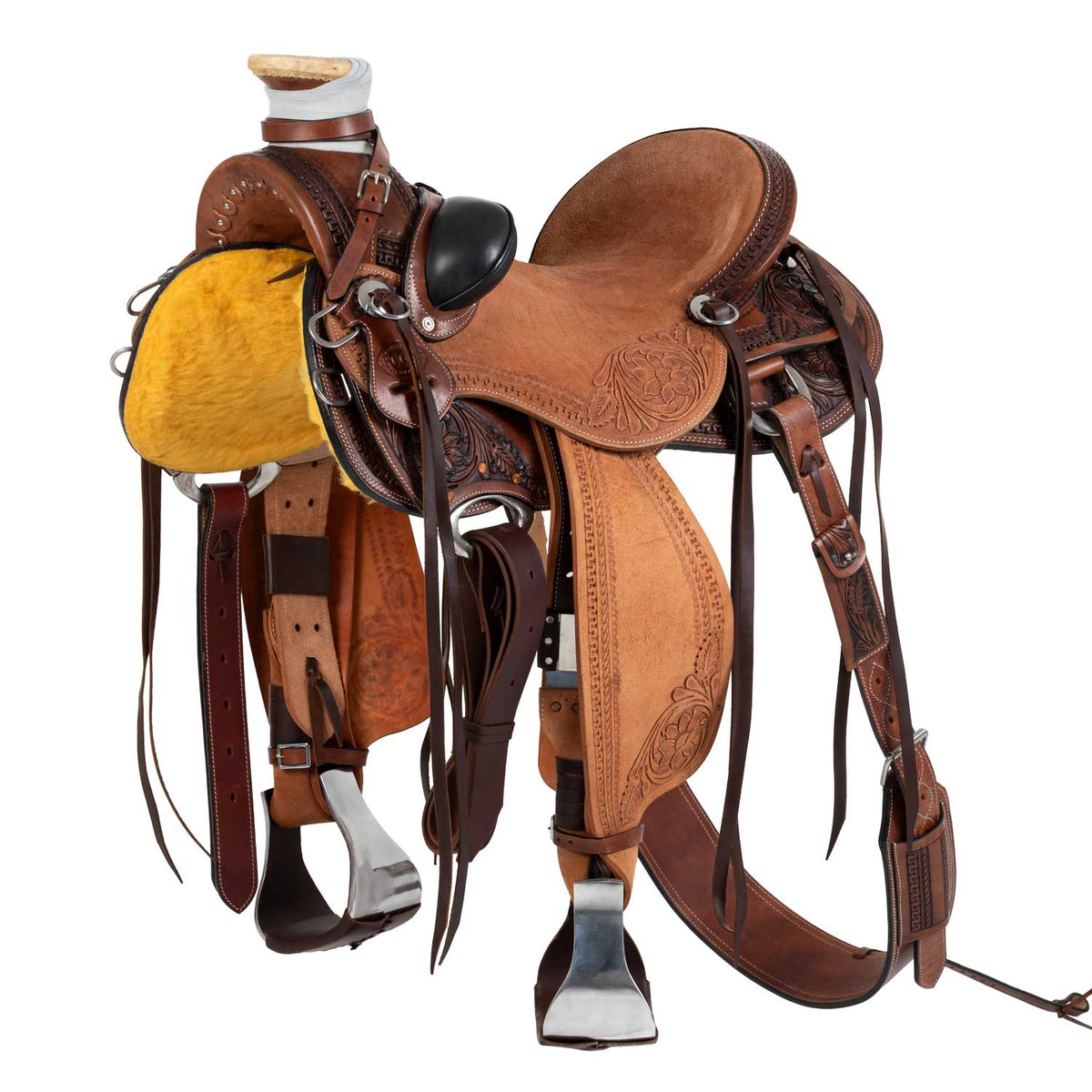 Selle western Wade Apache Pool's, travail floral et sangle arrière en cuir
