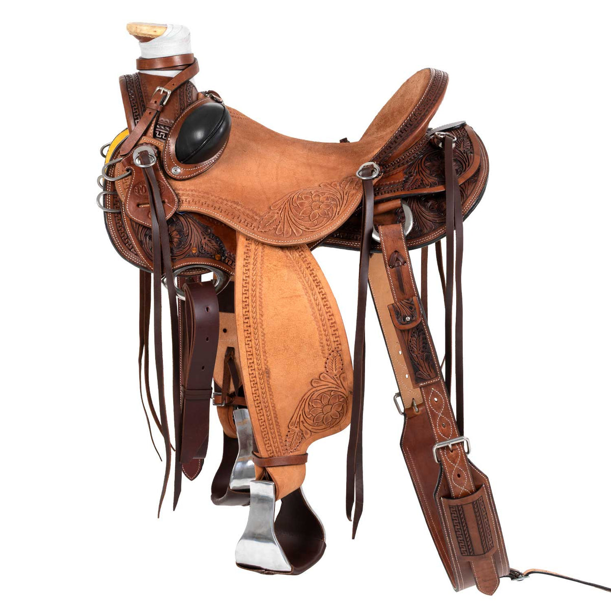 Selle western Wade Apache Pool's, travail floral et sangle arrière en cuir