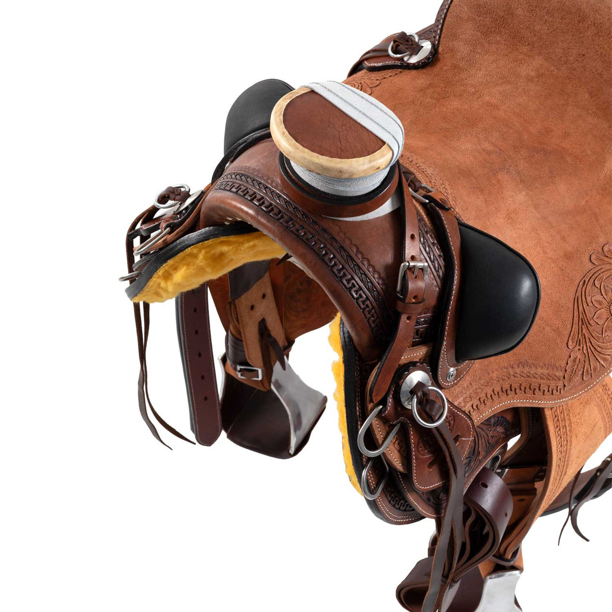 Selle western Wade Apache Pool's, travail floral et sangle arrière en cuir