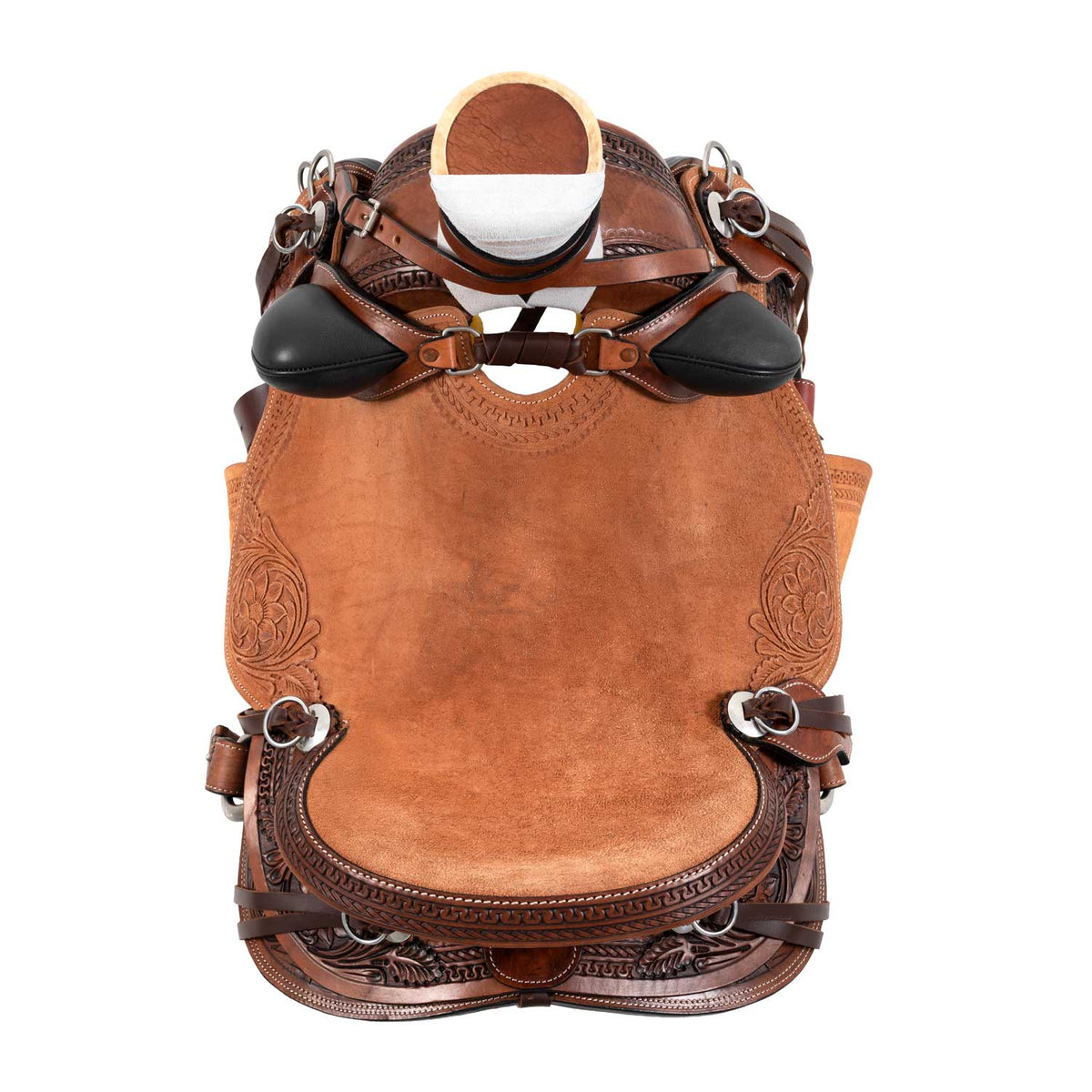 Selle western Wade Apache Pool's, travail floral et sangle arrière en cuir