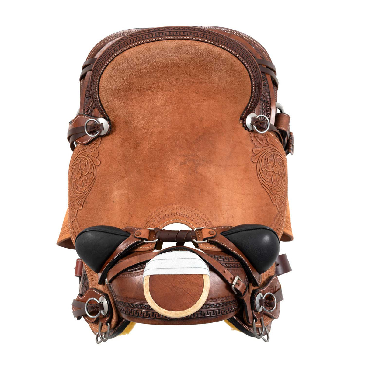 Selle western Wade Apache Pool's, travail floral et sangle arrière en cuir