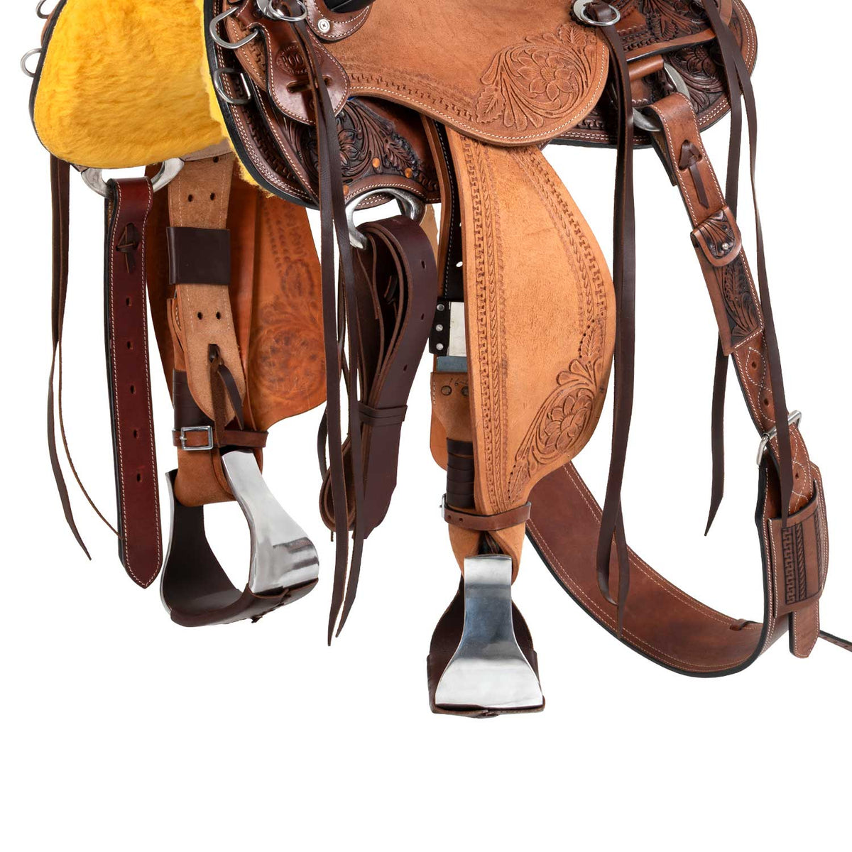 Selle western Wade Apache Pool's, travail floral et sangle arrière en cuir