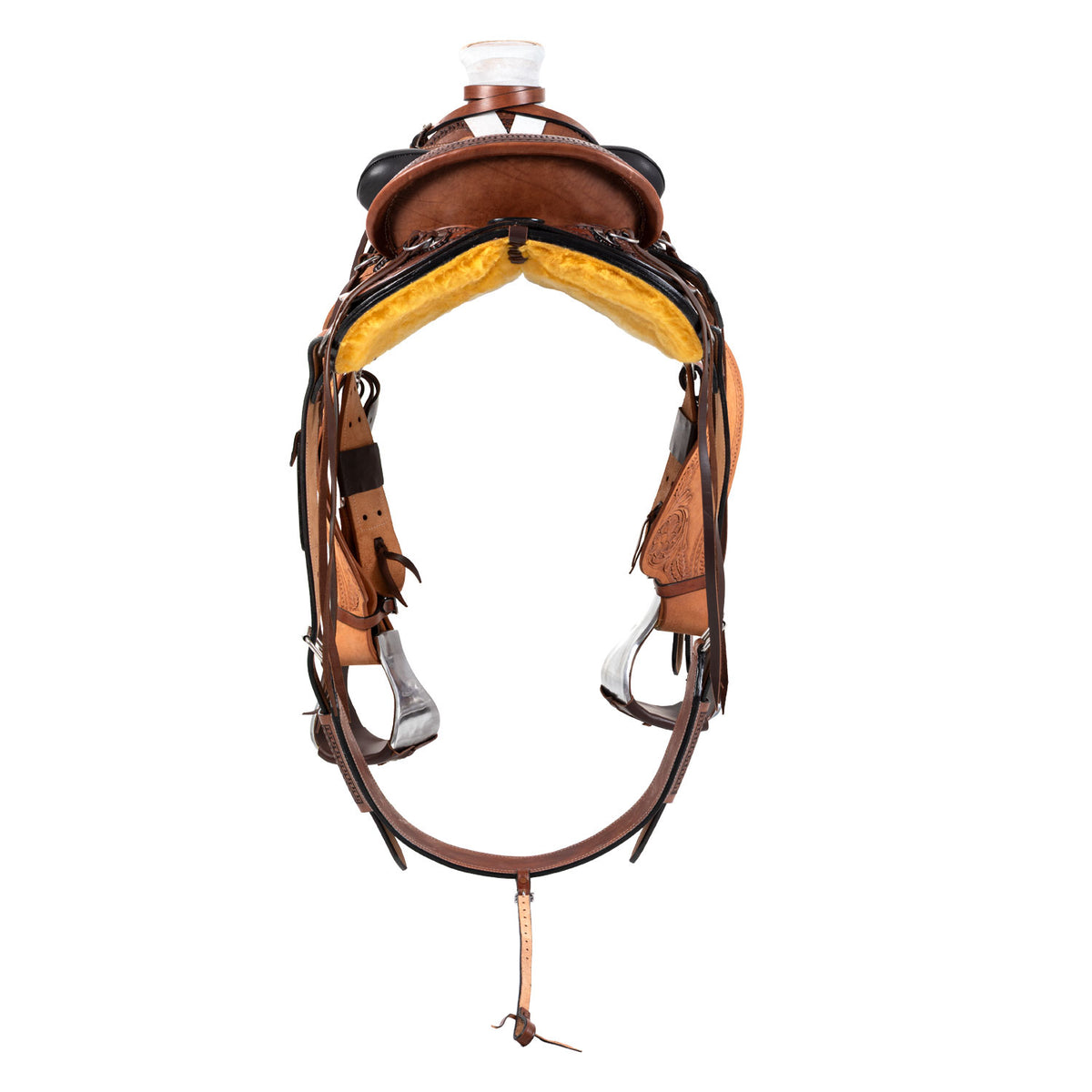 Selle western Wade Apache Pool's, travail floral et sangle arrière en cuir