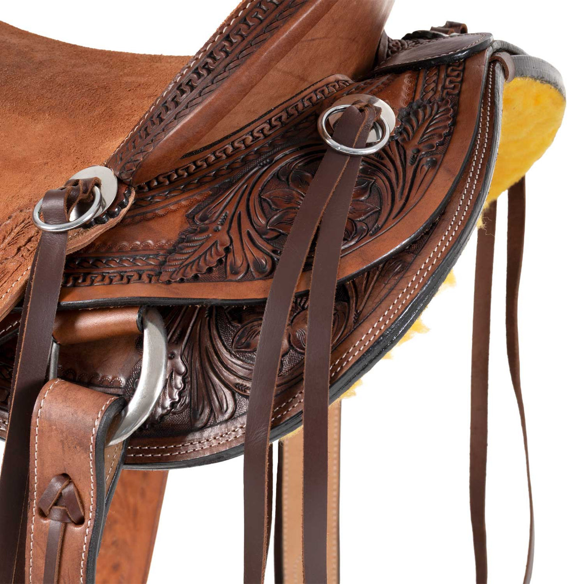 Selle western Wade Apache Pool's, travail floral et sangle arrière en cuir