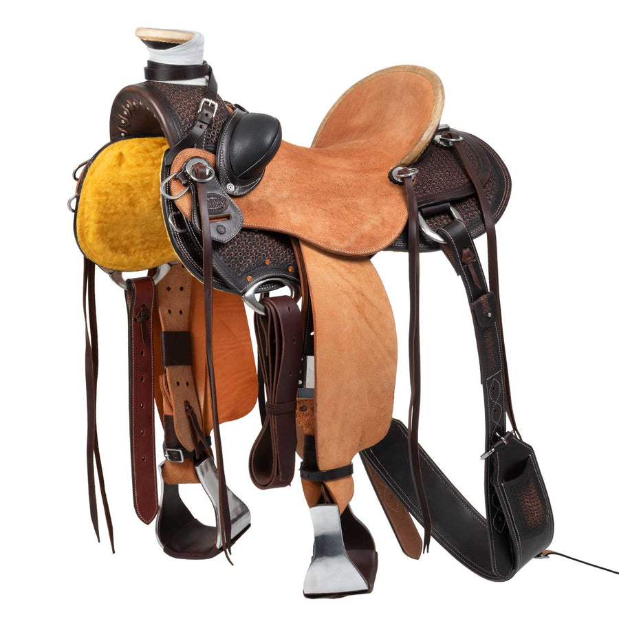 Selle western Wade Dusty Pool's, cuir foncé et rough-out, sangle arrière