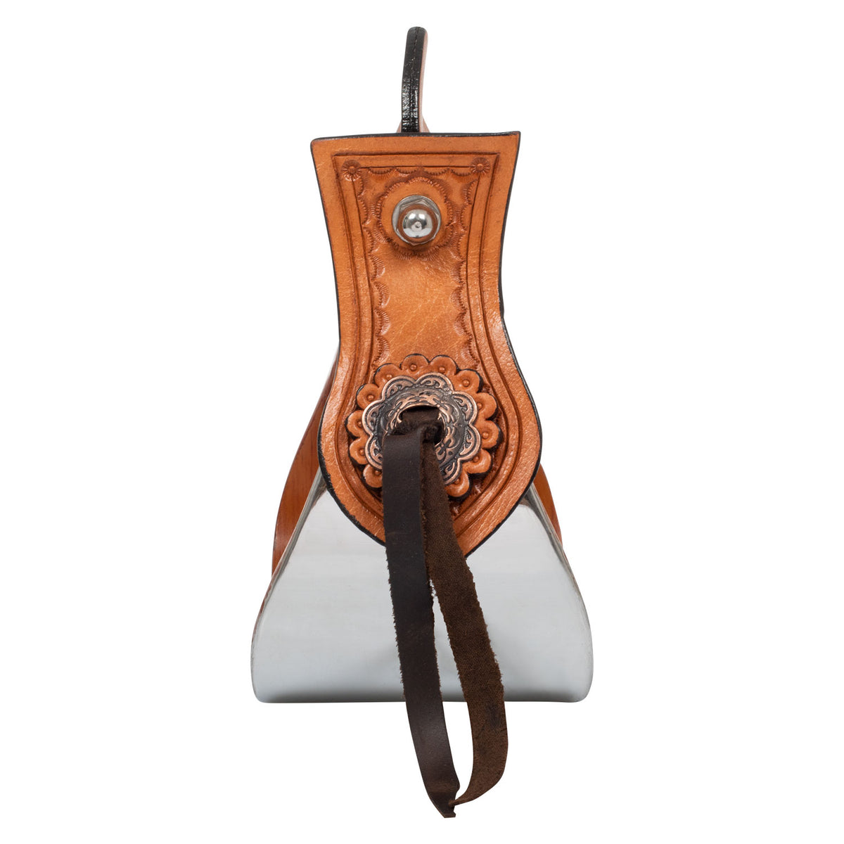 Étriers western Pool's bois et métal satiné, inserts cuir travaillé main