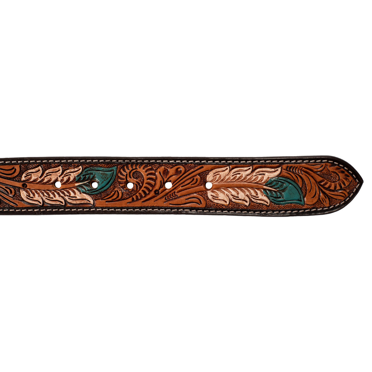 Ceinture western unisexe Pool's en cuir, perles et gravure de plumes