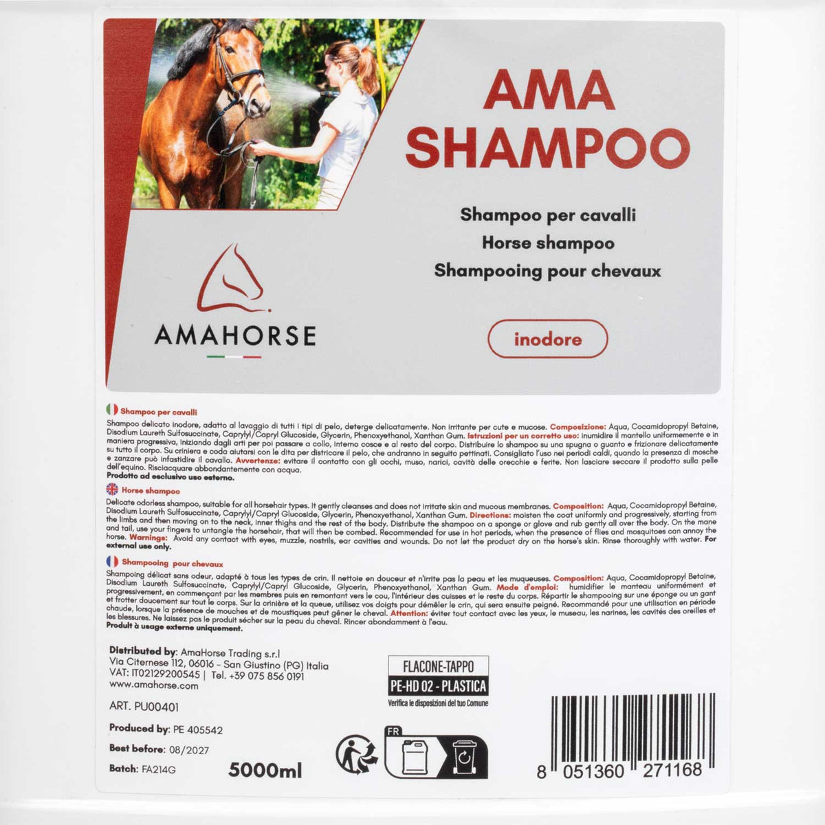 Shampoing cheval AmaHorse doux et inodore, 1 L ou 5 L