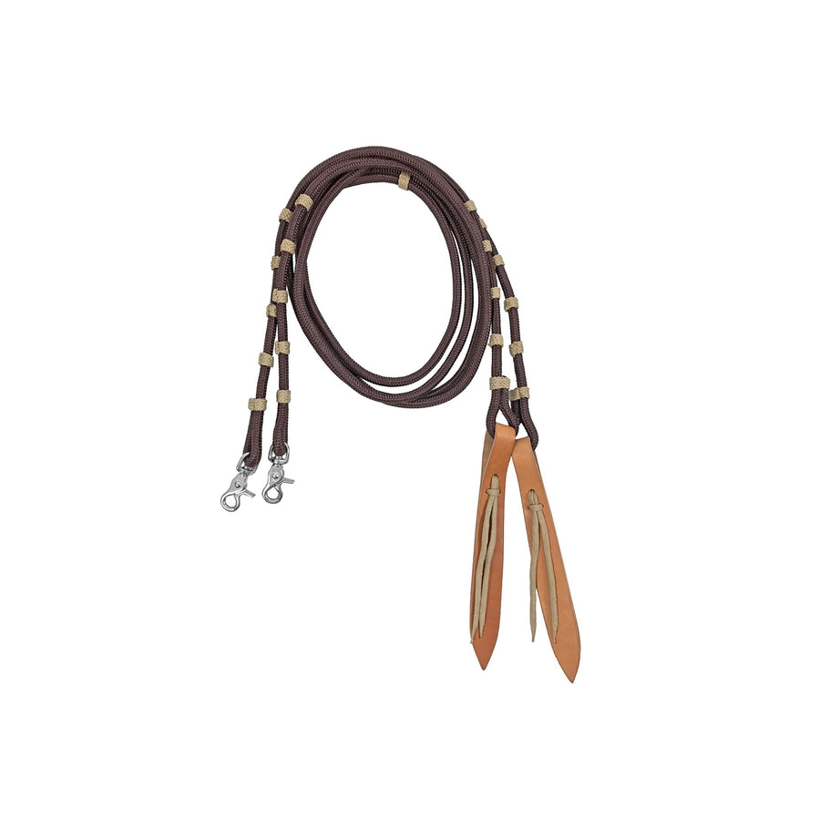 Rênes romal Lakota en tissu tubulaire avec extrémité en cuir