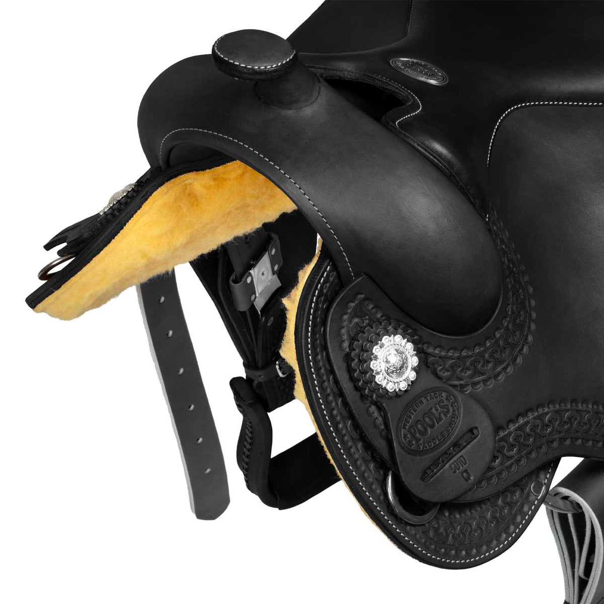 Selle de reining Pool's Round Skirt 3010, coutures contrastées, 15 à 17 pouces