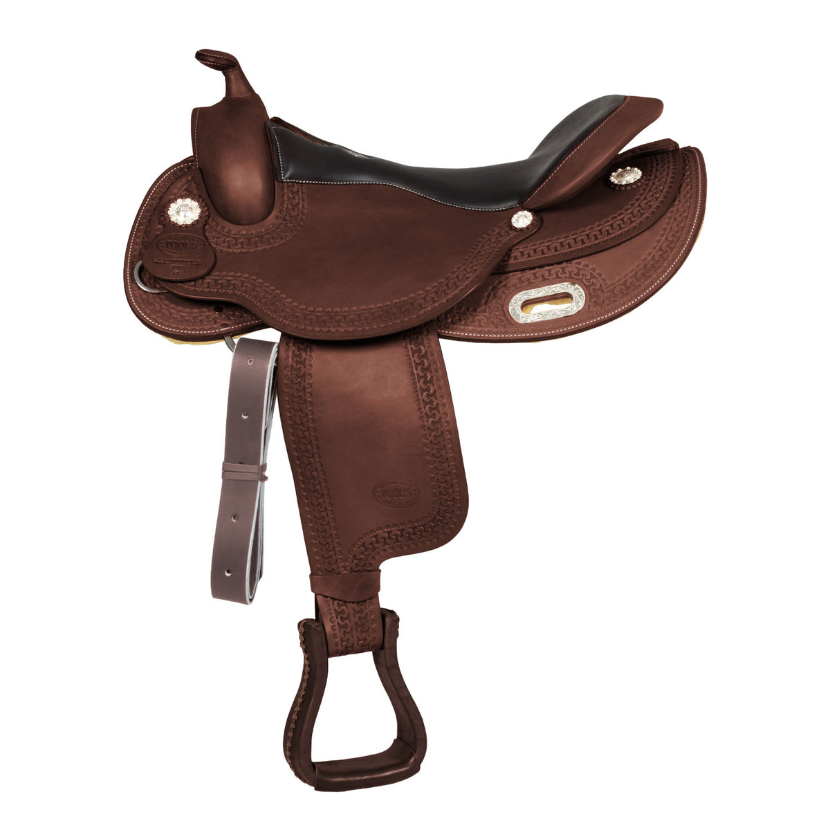 Selle de reining Pool's Round Skirt 3010, coutures contrastées, 15 à 17 pouces