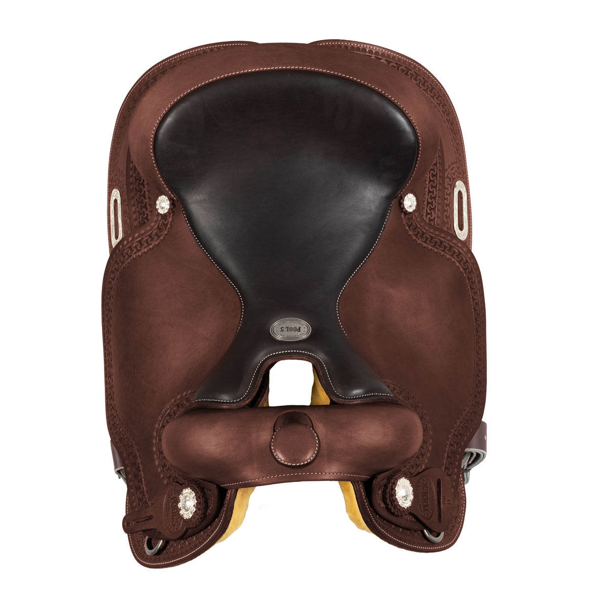 Selle de reining Pool's Round Skirt 3010, coutures contrastées, 15 à 17 pouces