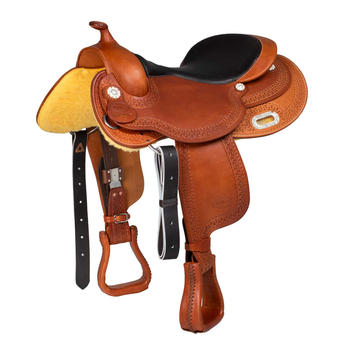 Selle de reining Pool's Round Skirt 3010, coutures contrastées, 15 à 17 pouces