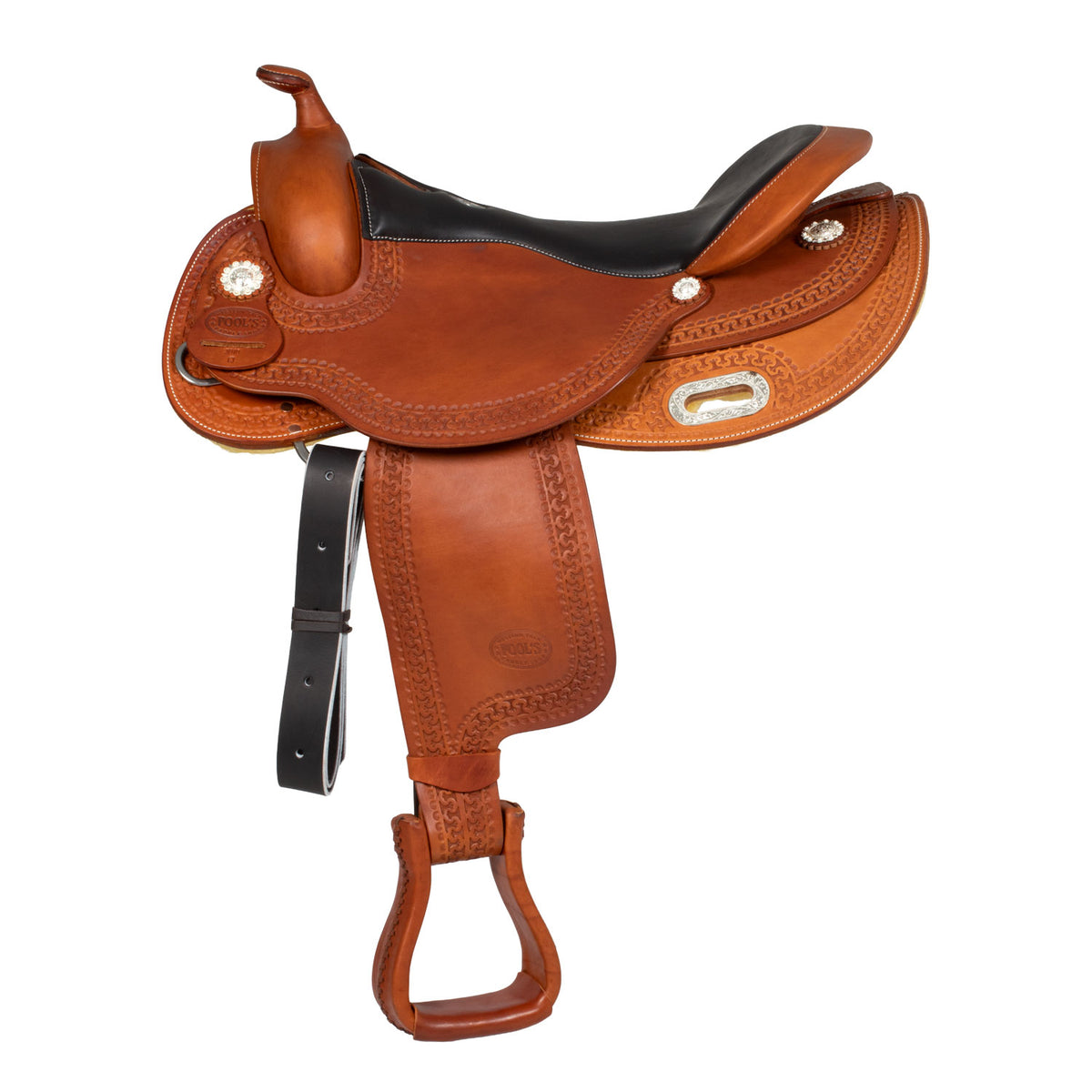 Selle de reining Pool's Round Skirt 3010, coutures contrastées, 15 à 17 pouces