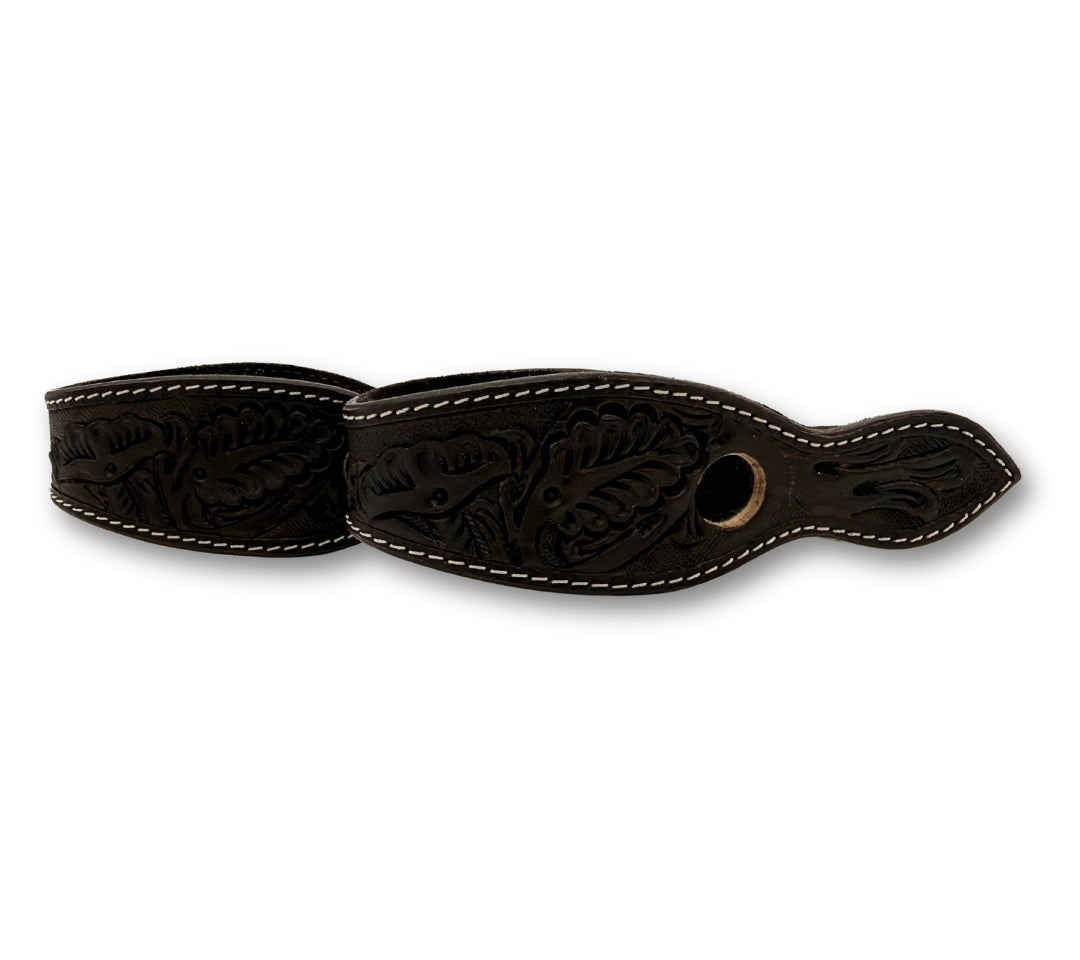Slobber straps en cuir marron foncé estampé floral, petite ou grande