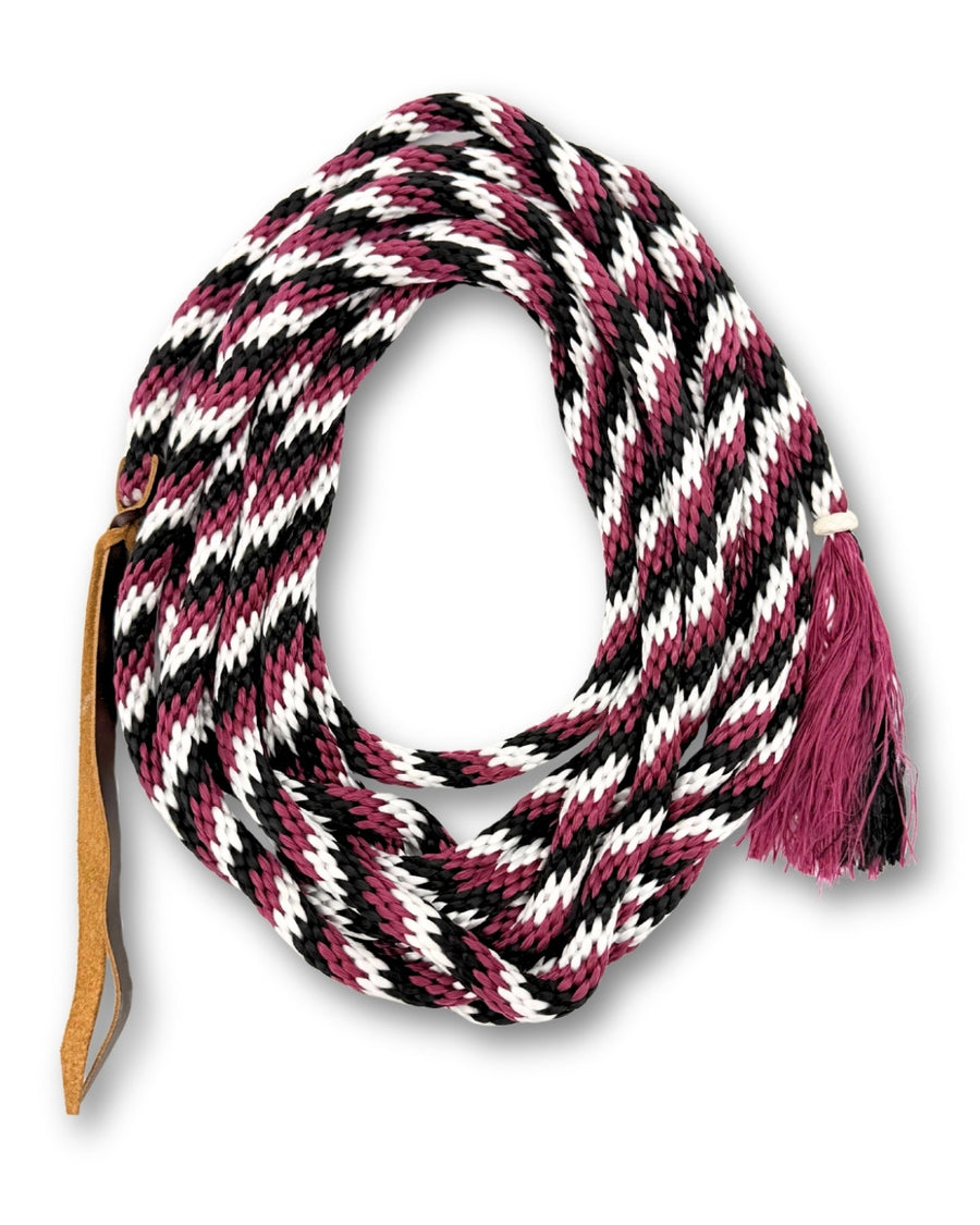 Mecate western en nylon tricolore noir, blanc et bordeaux, 7 m