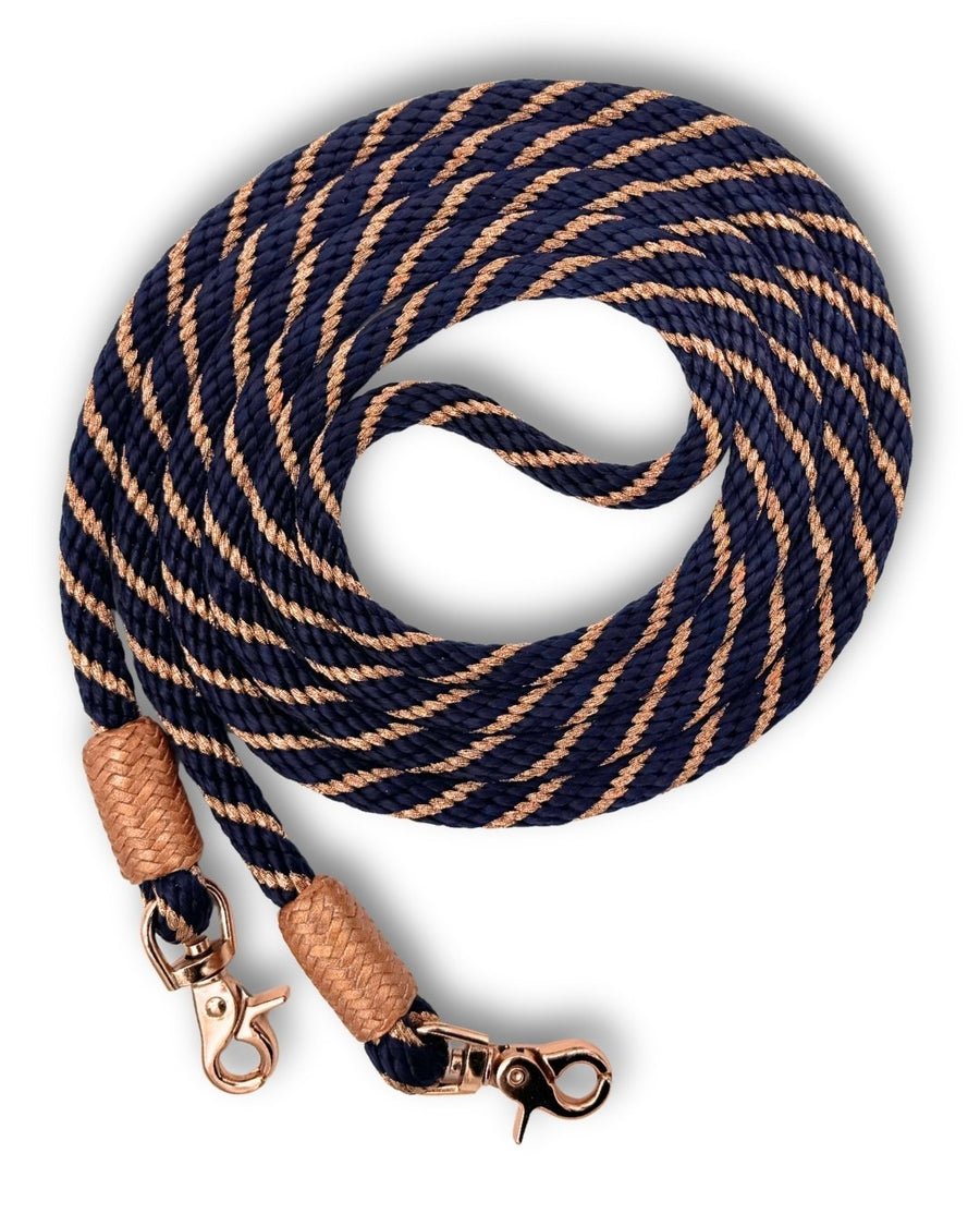 Rênes western fermées en nylon bicolore, 3,1 m, accents cuir brut