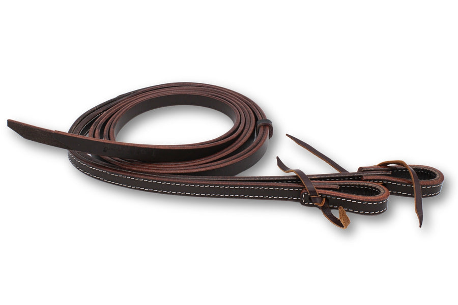 Split reins dark oiled à surpiqûre blanche, water loops, 187 ou 220 cm