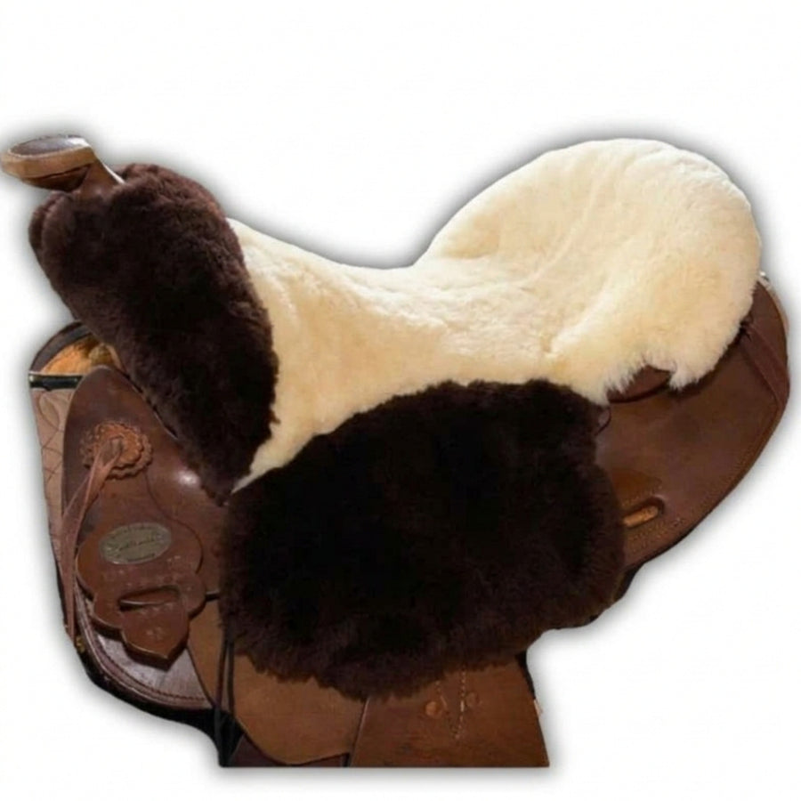 Couvre-siège de selle western en mouton véritable, ouverture pour corne