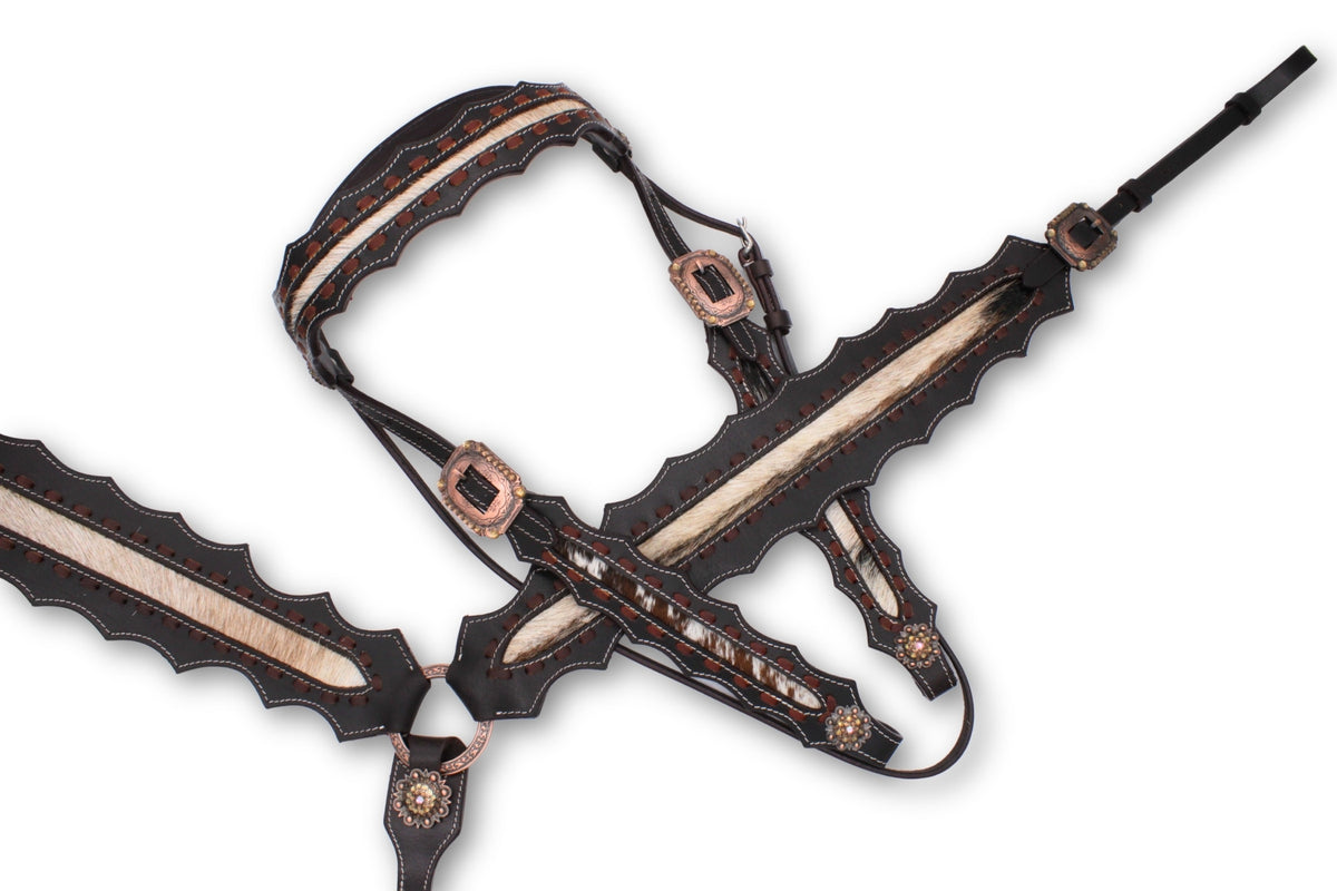 Ensemble western taille trait marron foncé, inserts en peau poilue