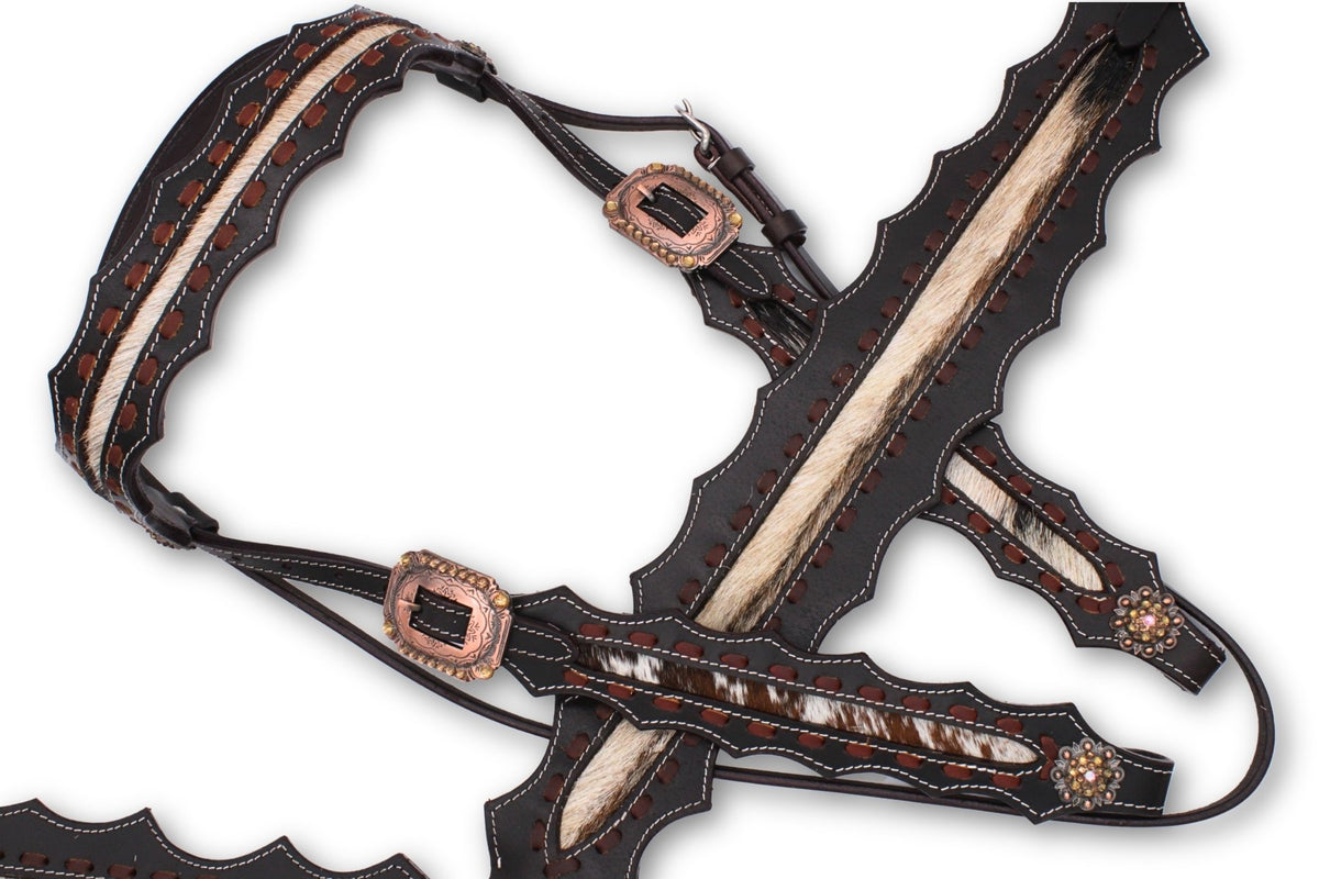 Ensemble western taille trait marron foncé, inserts en peau poilue