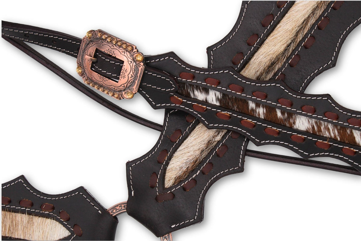 Ensemble western taille trait marron foncé, inserts en peau poilue