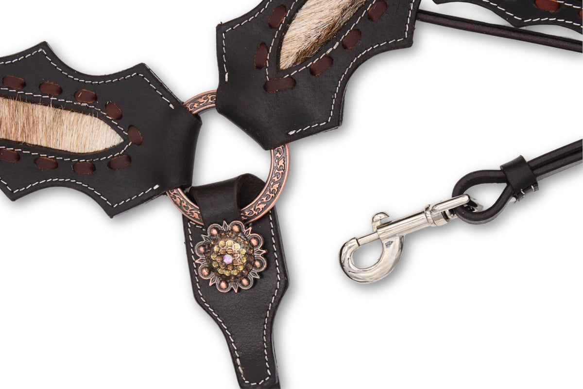 Ensemble western taille trait marron foncé, inserts en peau poilue