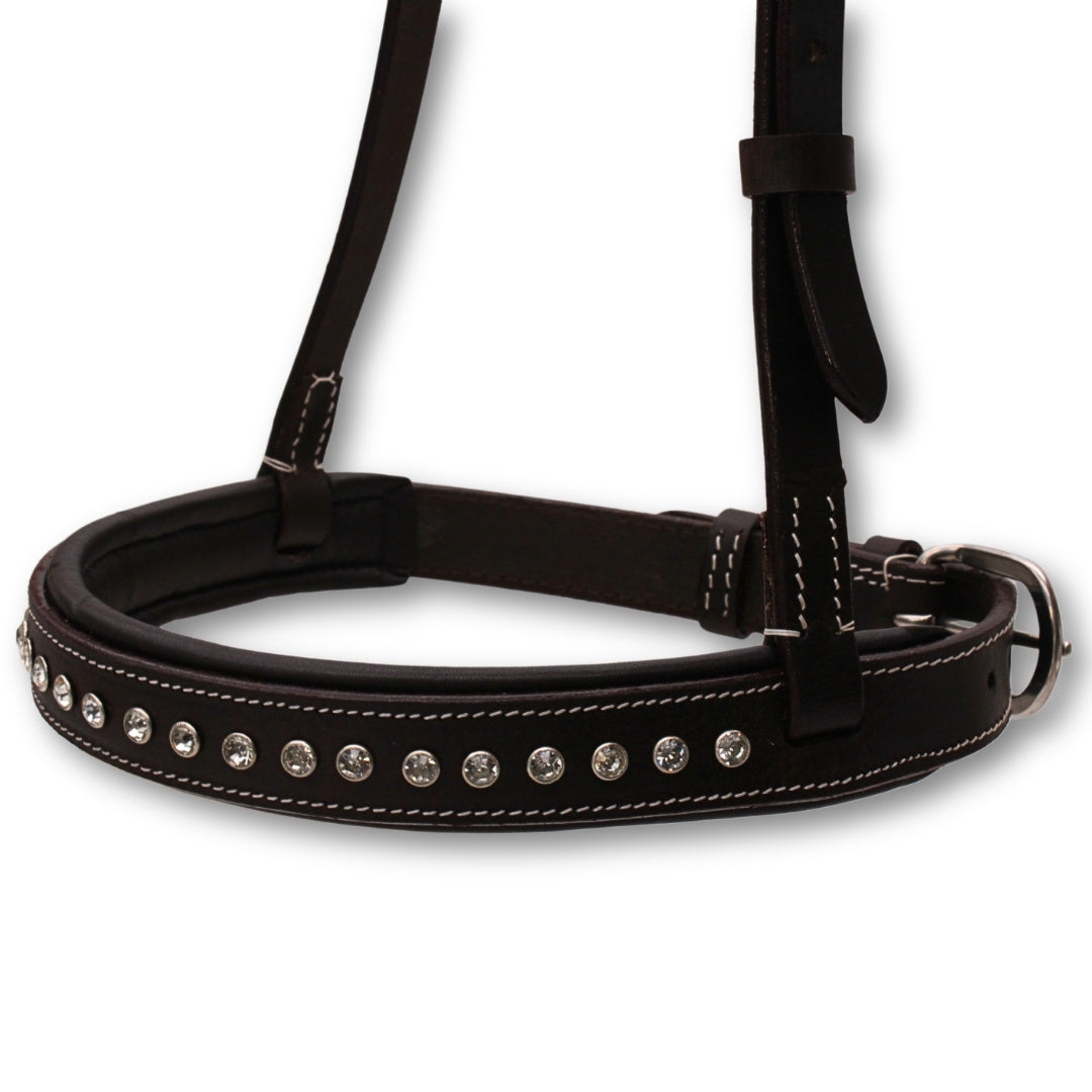 Muserolle western rembourrée marron foncé à strass (mouth closer)